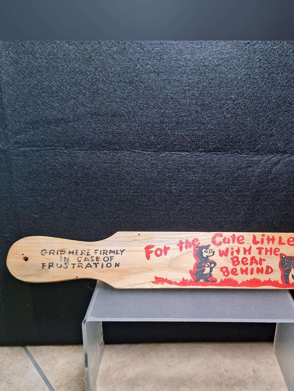 Vintage Spanking Paddle For Cute Little Deer With Bear Behind Wooden Souvenir
